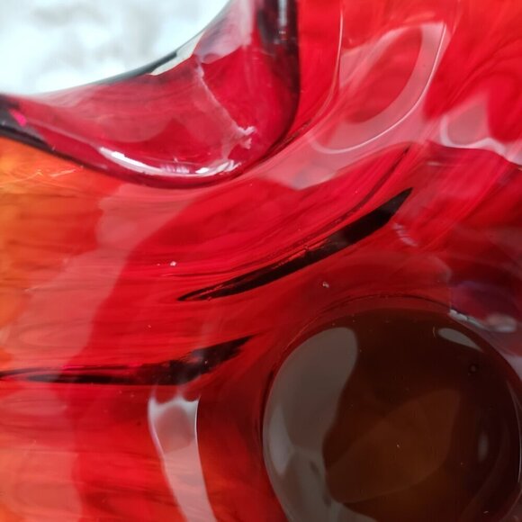 Vintage Murano Style Red & Clear Glass Candy Trinket Dish Ashtray - Picture 8 of 10